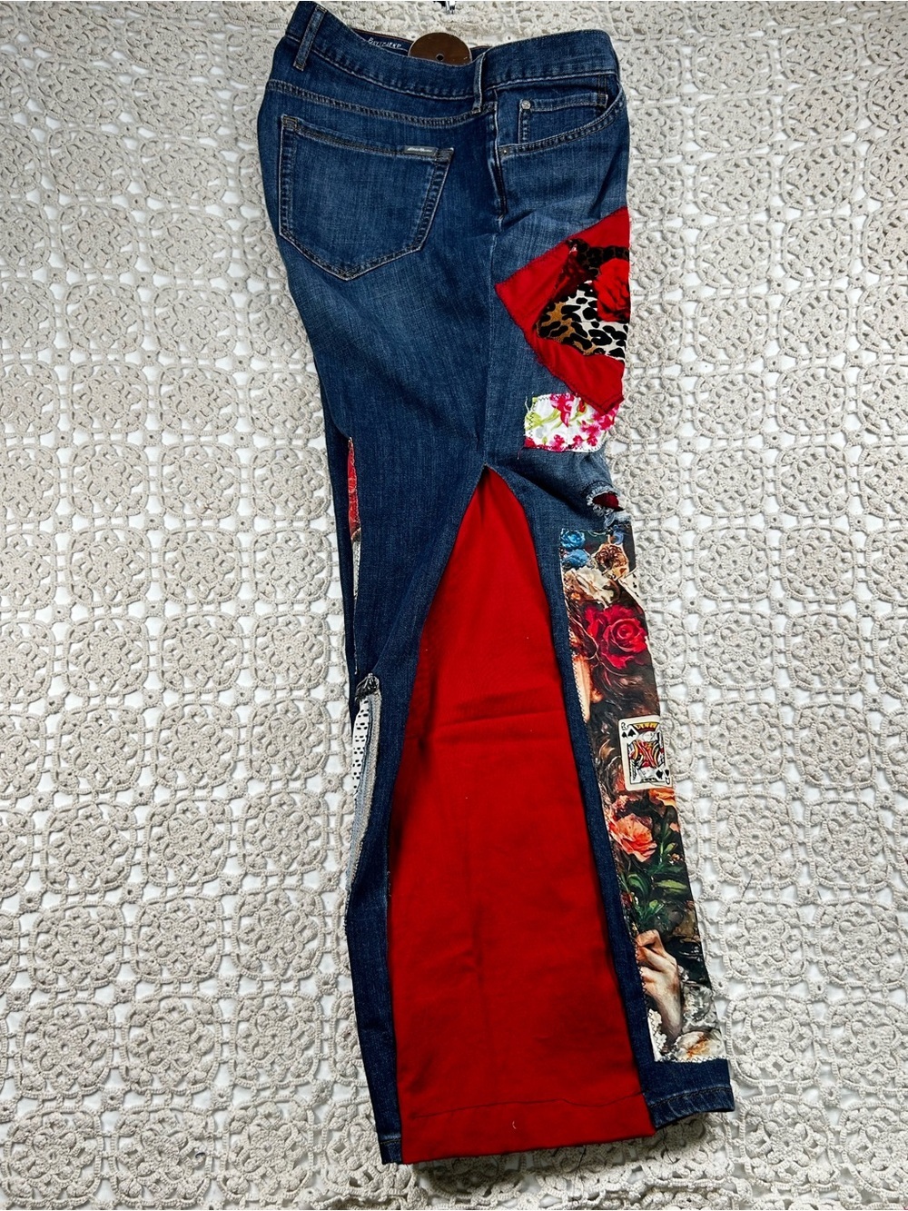 You Are Loved Bohemian Patchwork Jeans | Handmade Wearable Art | 14 - Picture 5 of 16